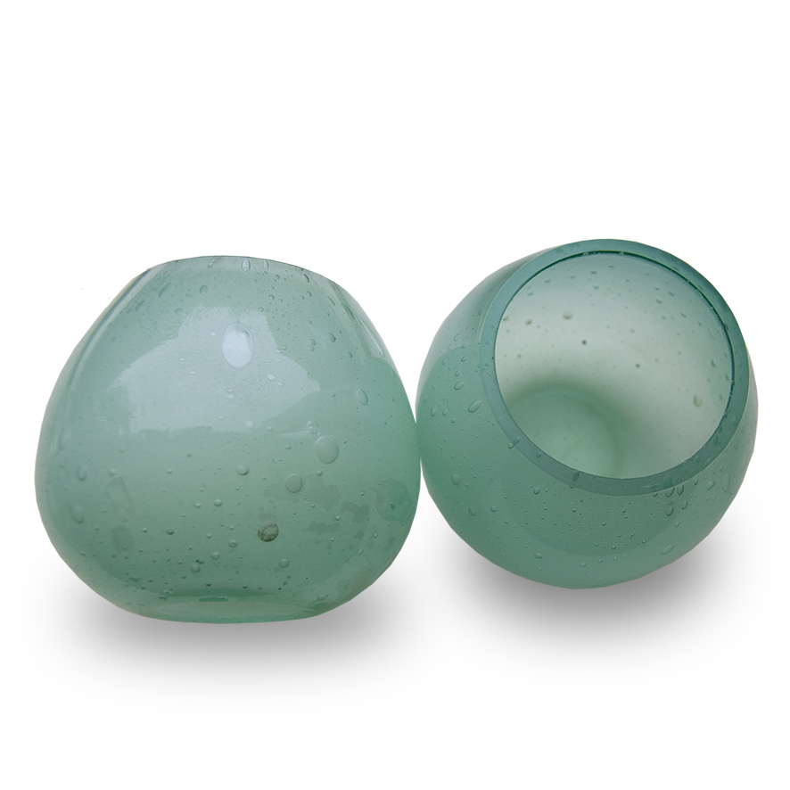 ronde groen blauwe glazen waxinelicht houders Label25